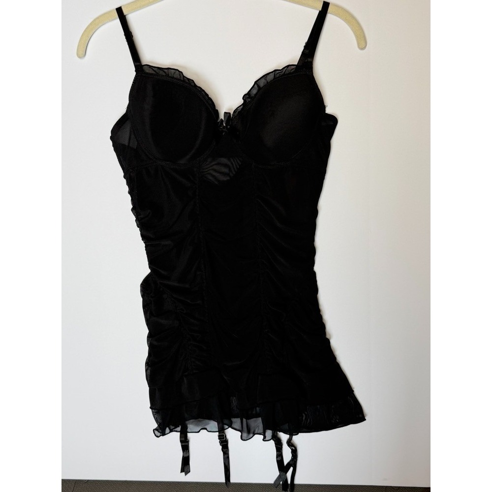Fredericks of Hollywood Bustier Top Women'sโ Medium Black Draped Negligee Ruched